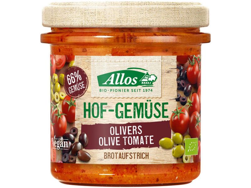 Allos Bio Brotaufstrich Olive Tomate Glas 135 g Pflanzlicher Brotaufstrich mit Tomaten und Oliven