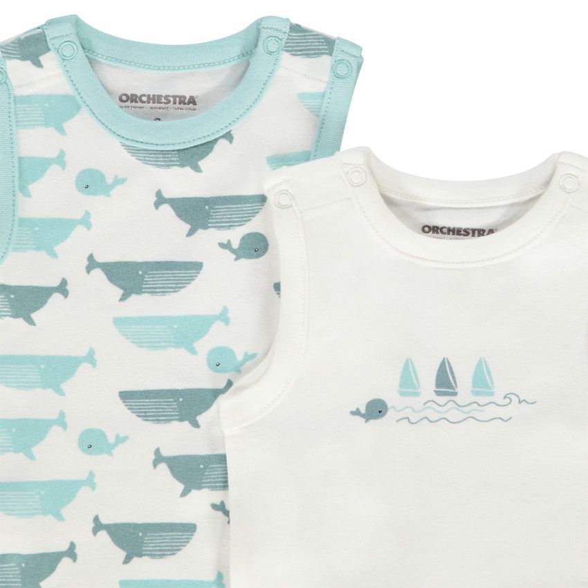 Lot de 5 bodies sans manches motifs baleines pour bébé garçon - Bleu