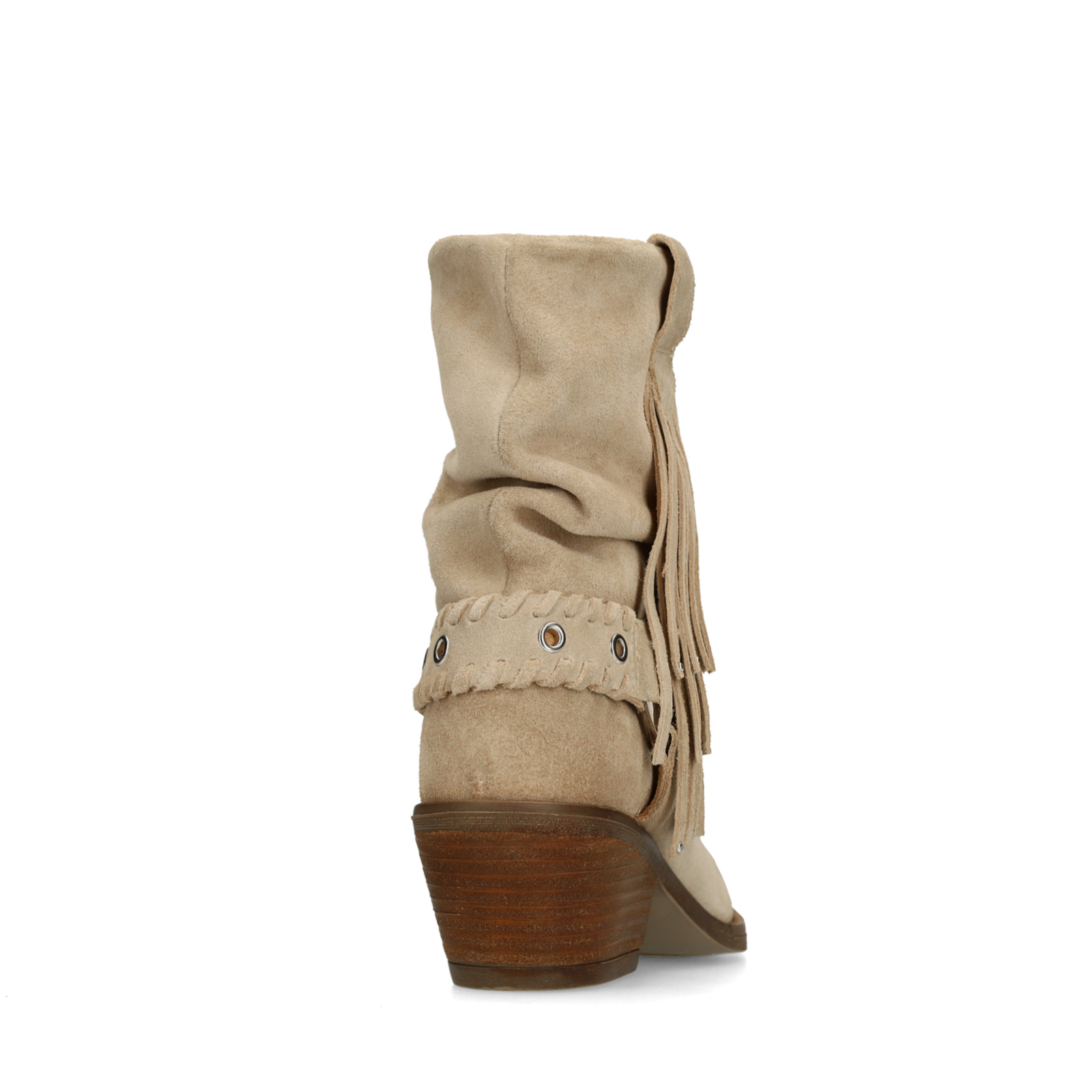 Beige suède enkellaarsjes met franjes