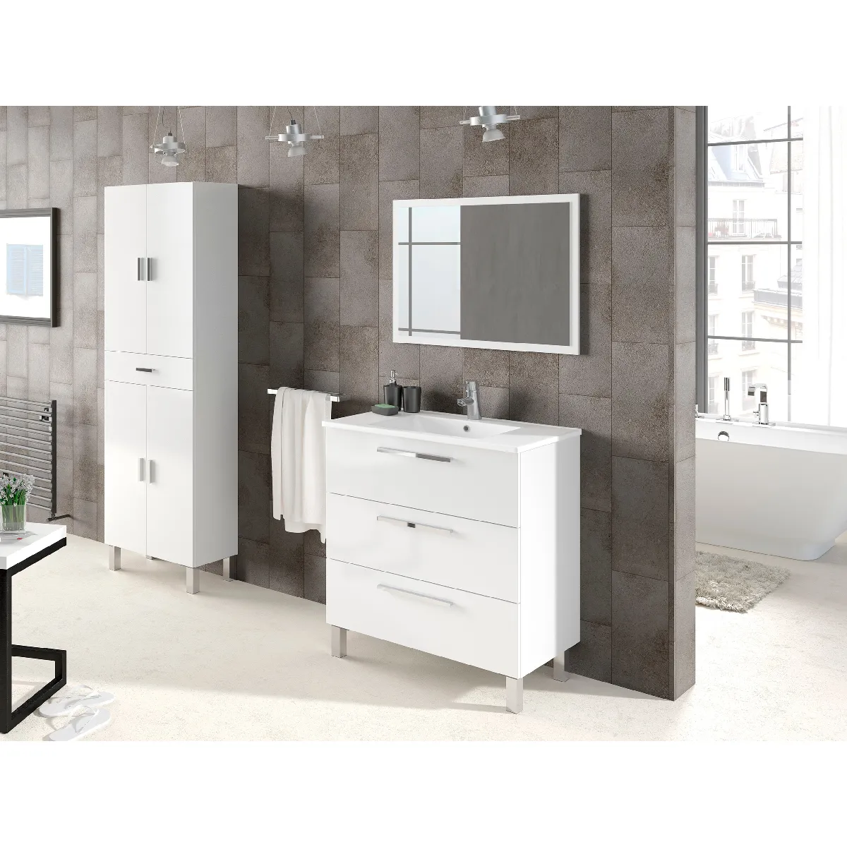 Alter Meuble sous-vasque 80x86x45 cm blanc brillant