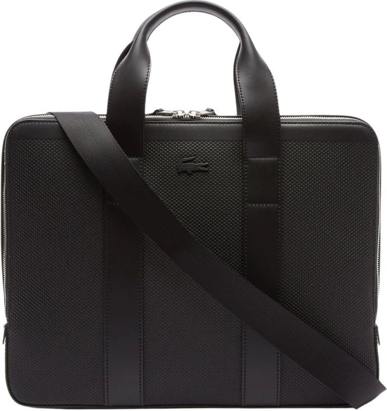 Lacoste - Laptoptas - Zwart - Leer - Verstelbare en Afneembare Riem