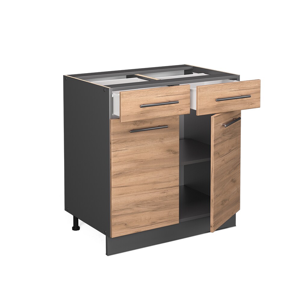 Vicco Schubunterschrank Küchenschrank Küchenmöbel Fame-Line Anthrazit Eiche modern 80 cm Küche Einbauküche Drehtür Schublade Einlegeboden Blende Küchenzeile