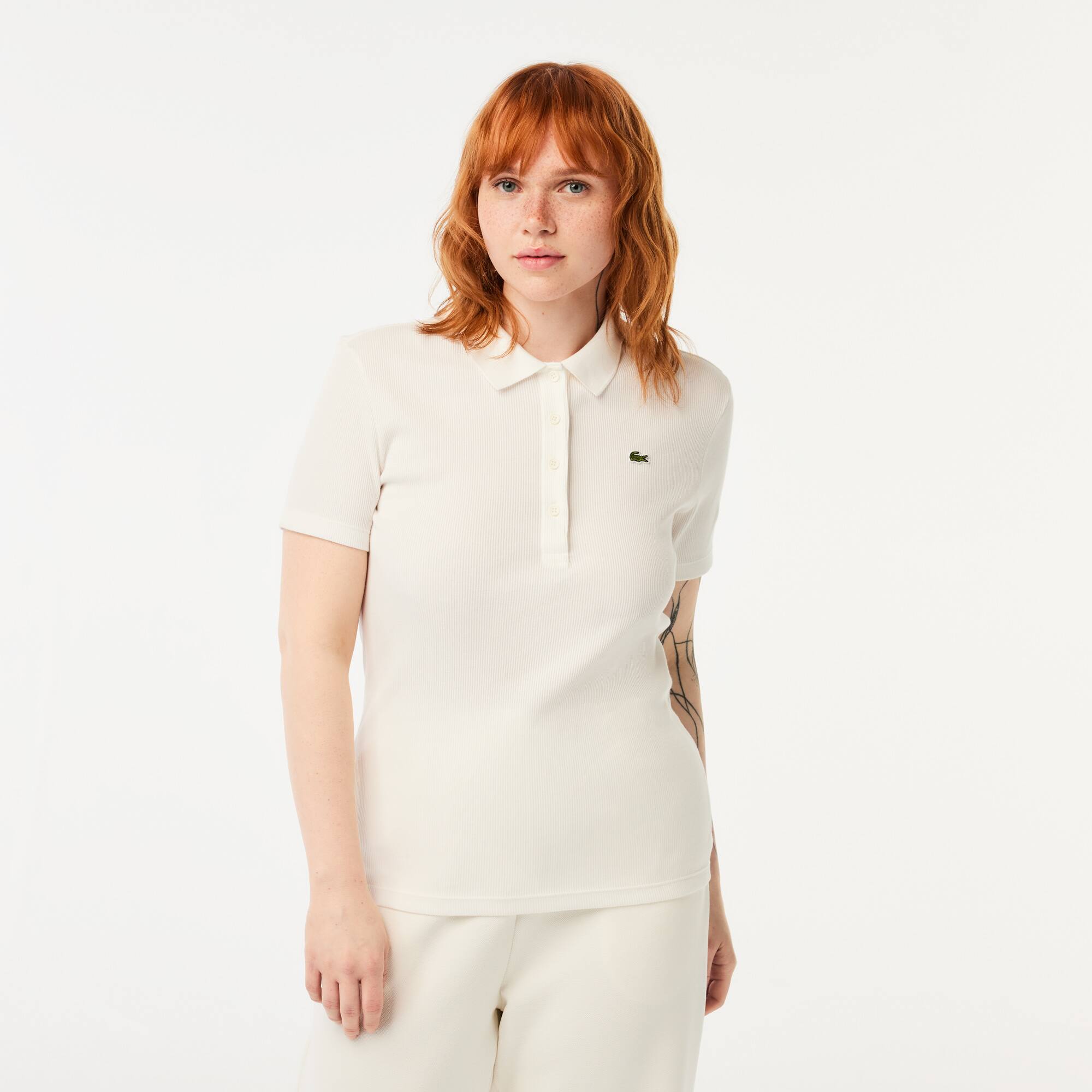 Damen LACOSTE Poloshirt in Slim Fit aus Bio-Baumwolle Kurze Ärmel - Weiss - Lacoste - Damen