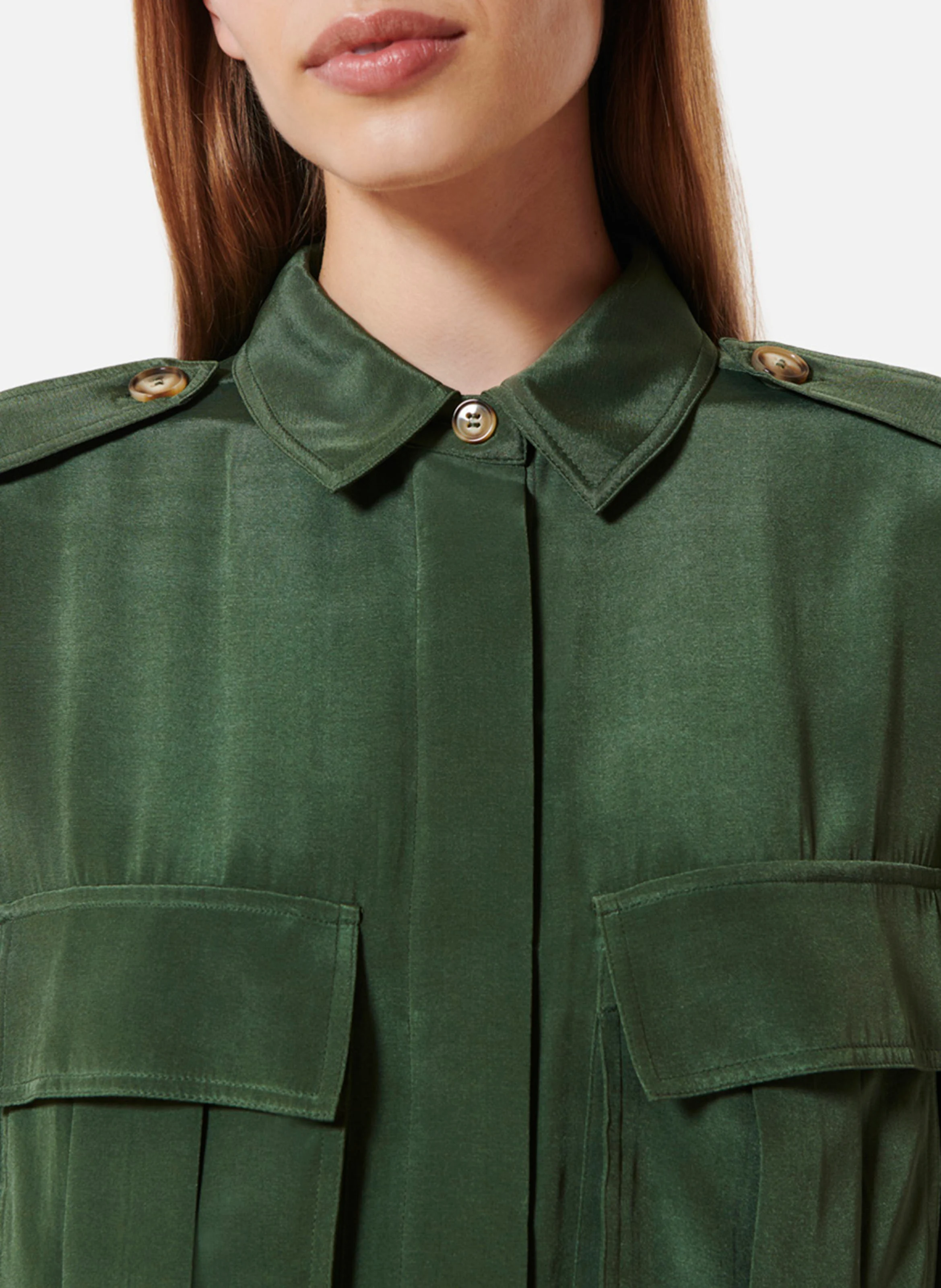 INDIANA - Chemise droite col classique en soie mélangée | Vert
