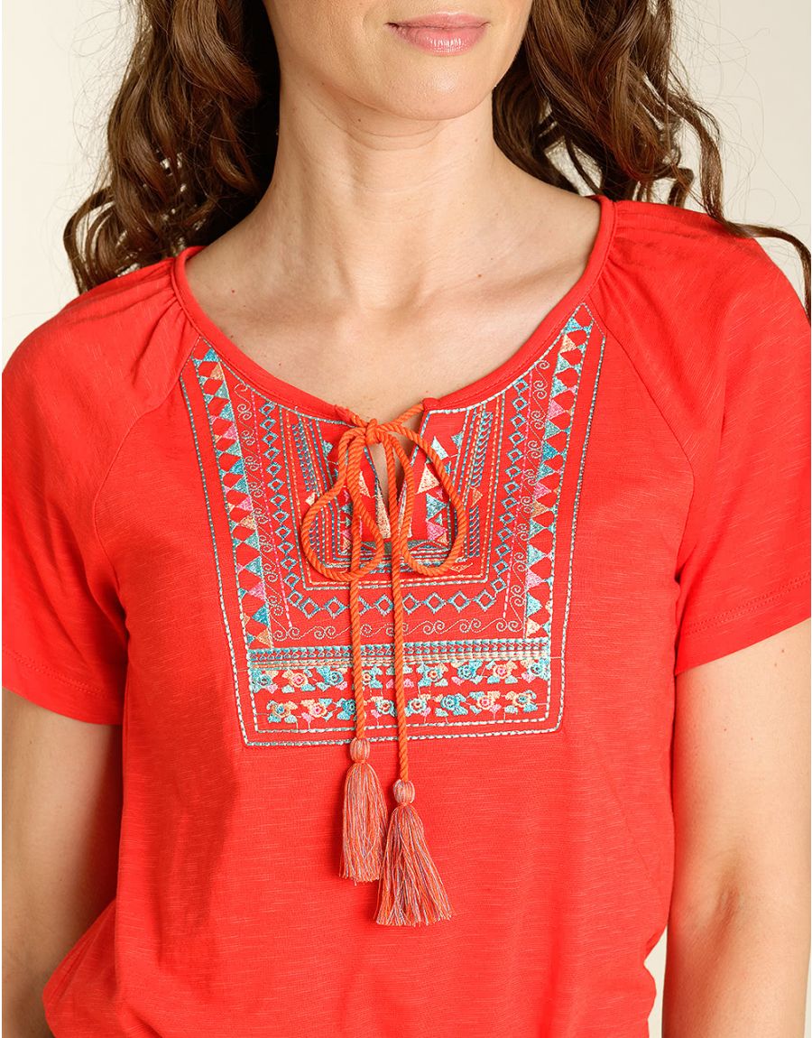 Top rouge plastron coton