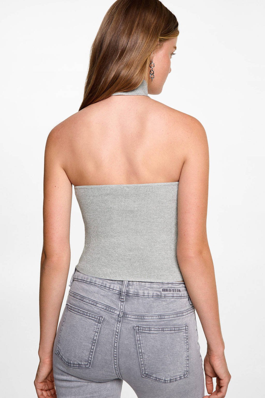 MANGO TEEN strapless top met losse choker zilver