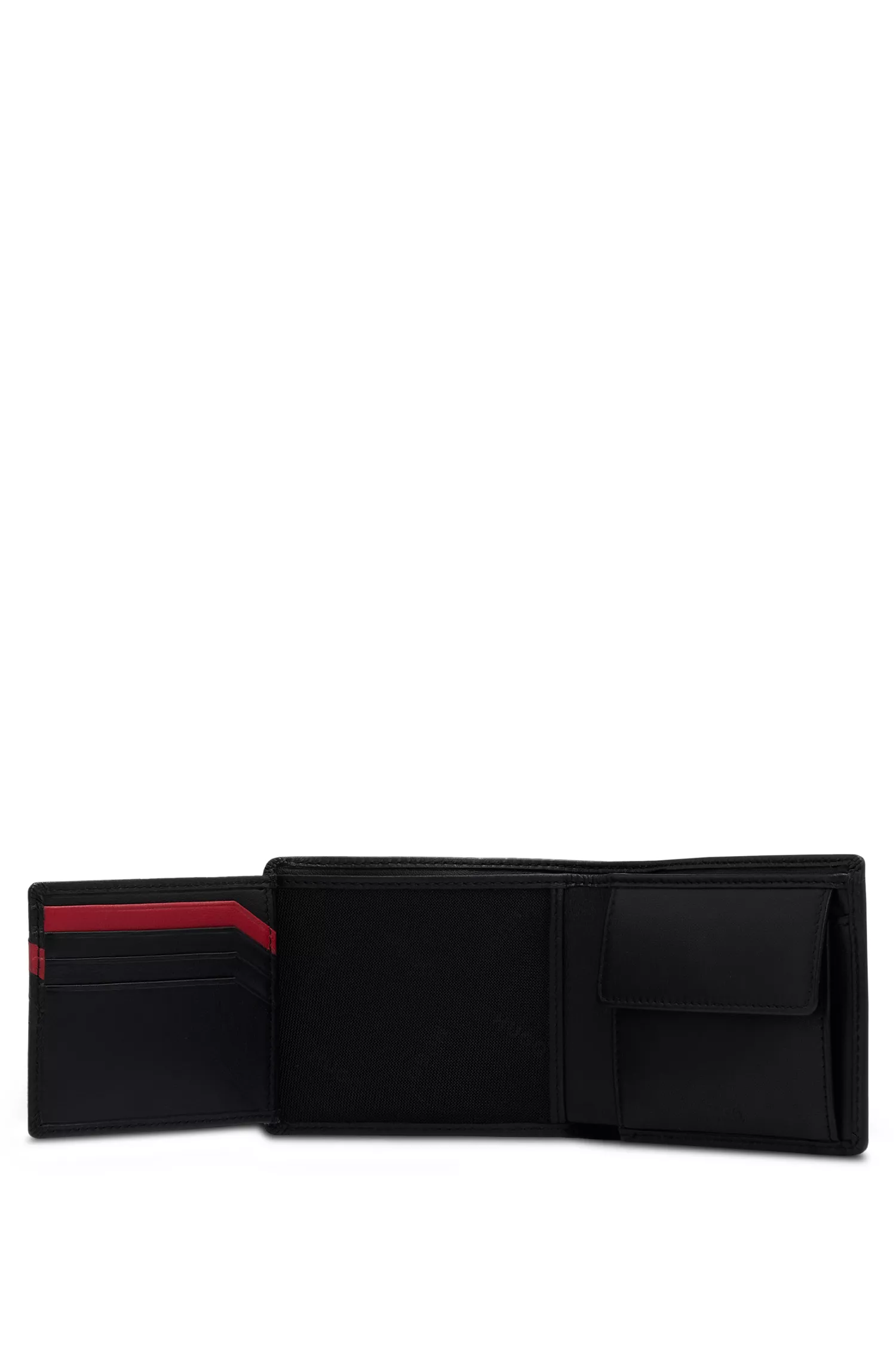 Carteira HUGO em couro vermelho com logotipo em relevo.