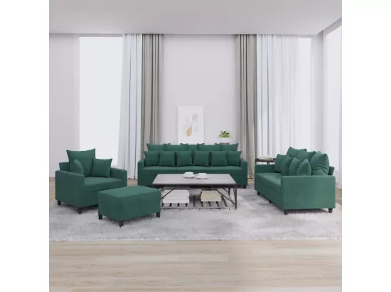 Ensemble de canapés 4 pièces avec coussins Vert foncé Velours