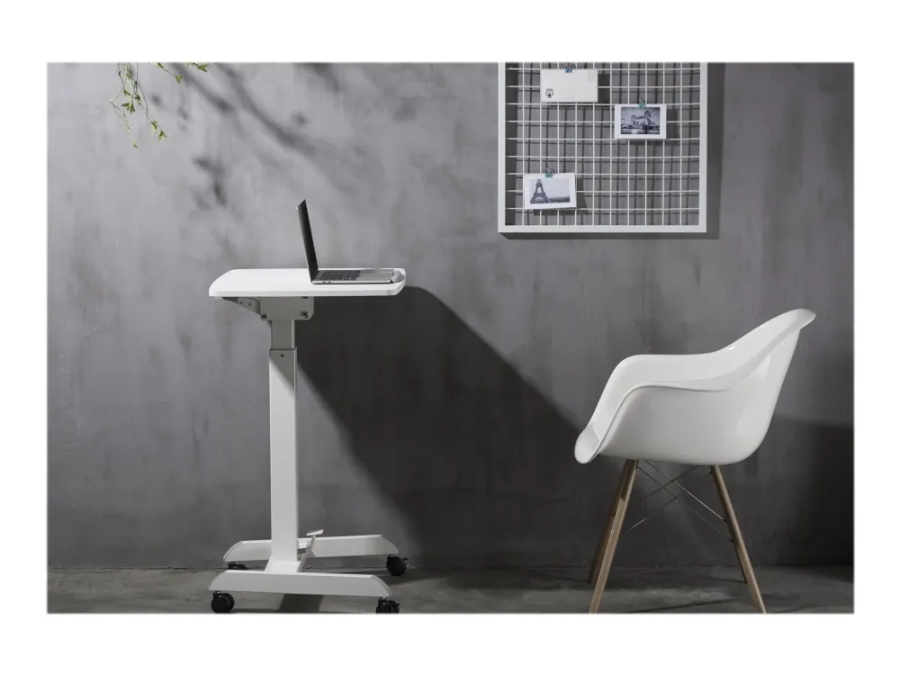 DELTACO Office - Sidde/stå-skrivebord - mobil - rektangulær - plastik, spånplade, melamin, stål, aluminium - hvid - hvid base - hvid