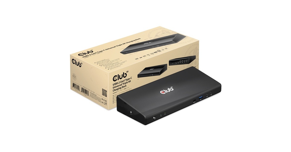 Club 3DUSB C 3.2 Gen1 Universal Triple 4K Charging Dock dockingstation  (Zwart, CSV-1562)