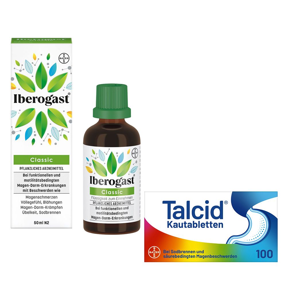Iberogast® Classic + Talcid® Kautabletten schnell gegen Sodbrennen
