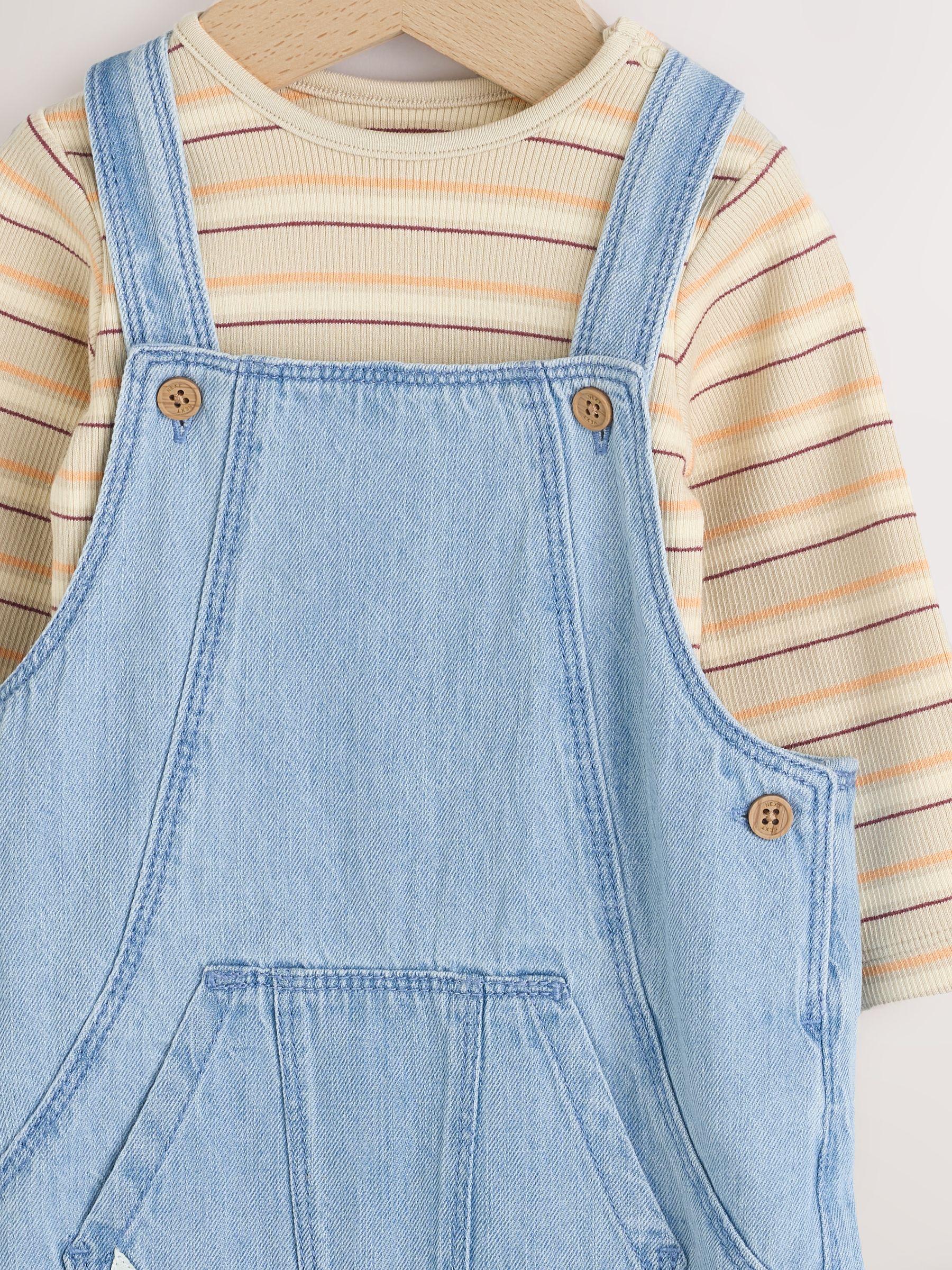 Blauw - Babyset van denim bretelbroeken en bodysuit (0 mnd - 2 jr)