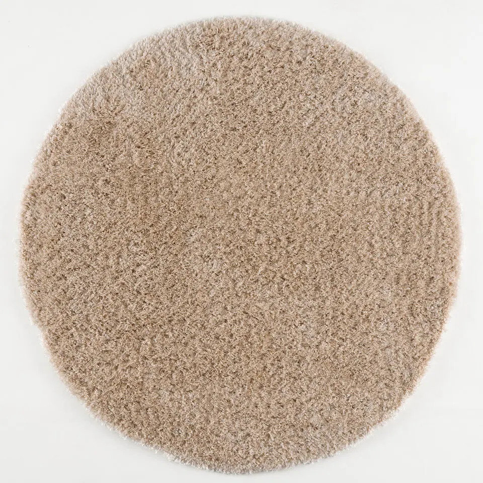 Porto Rond Soft Fluffy Vloerkleed Hoogpolig Effen Beige - 120 CM ROND