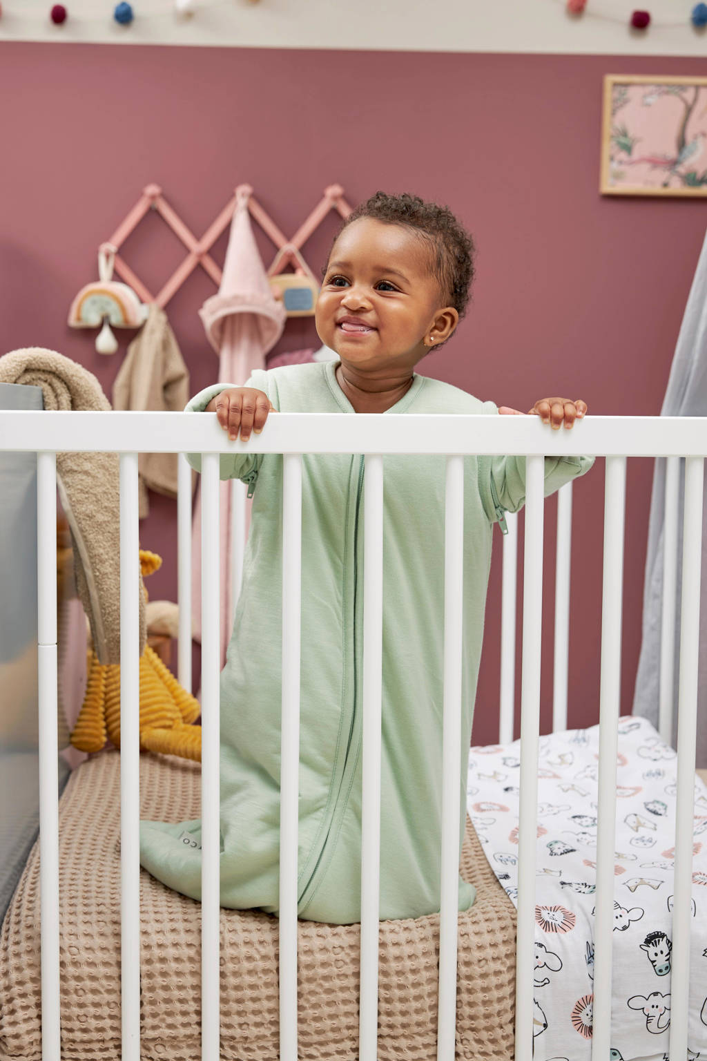 Te krappe mouwenbaby winter slaapzak met afritsbare mouwen soft green