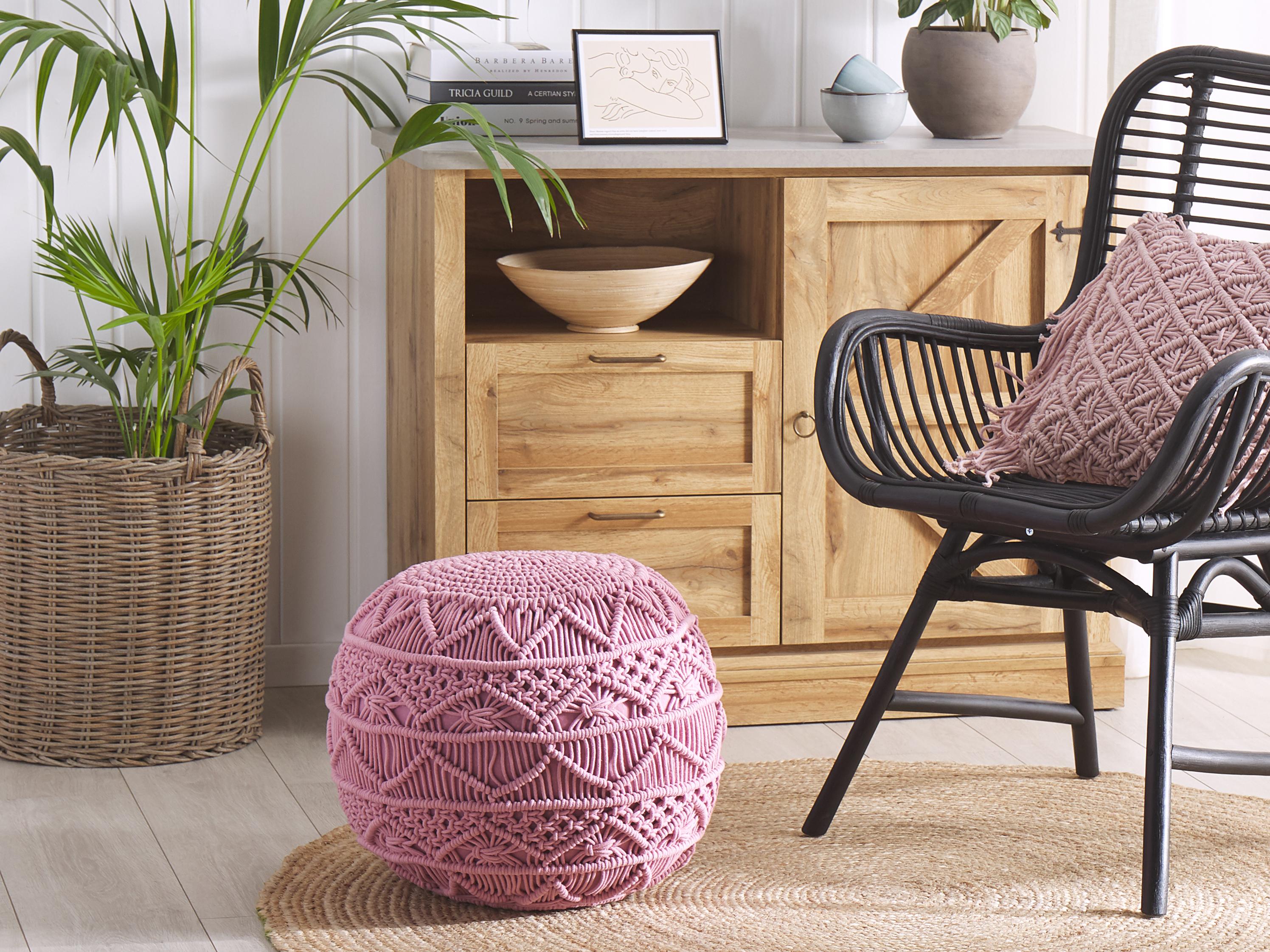 Poef Macramé KAYSERI Katoen Roze