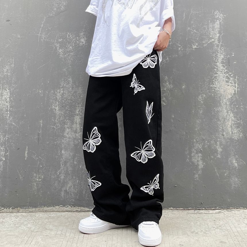 INStudio - Wijde jeans met vlinderprint