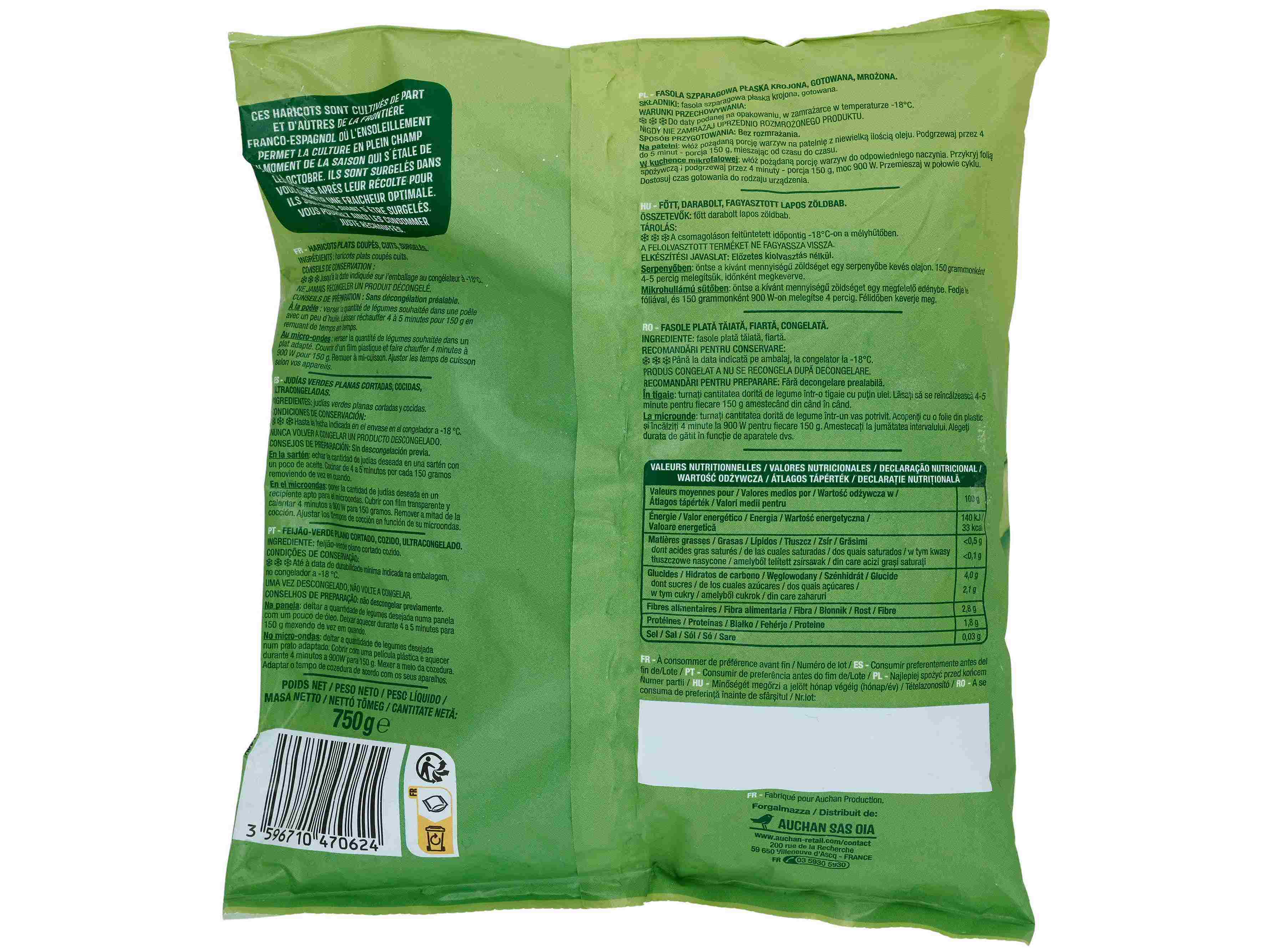 FEIJÃO VERDE AUCHAN PLANO COZIDO 750G