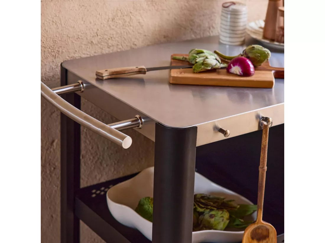 Desserte extérieure ANDY noire mat en acier inoxydable 94.5 cm avec tablette rabattable. L 156 x l 49.5 x H 80 cm