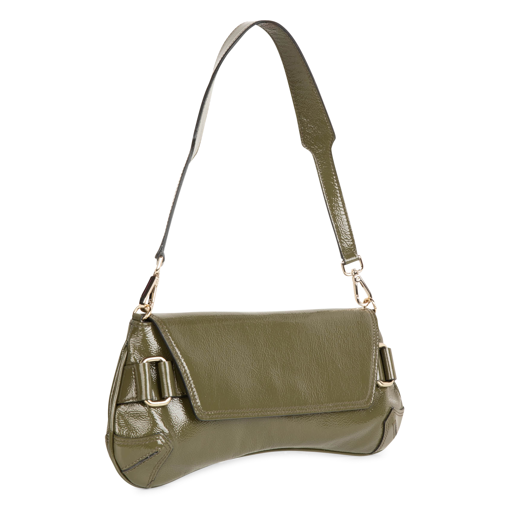 ENA - Sac baguette en cuir vernis| Kaki