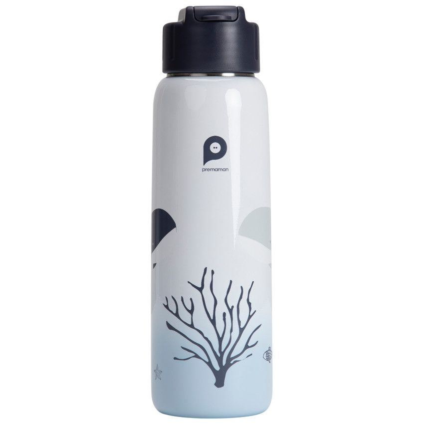 Gourde en métal avec paille 380 ml - Pretty sea - Ecru
