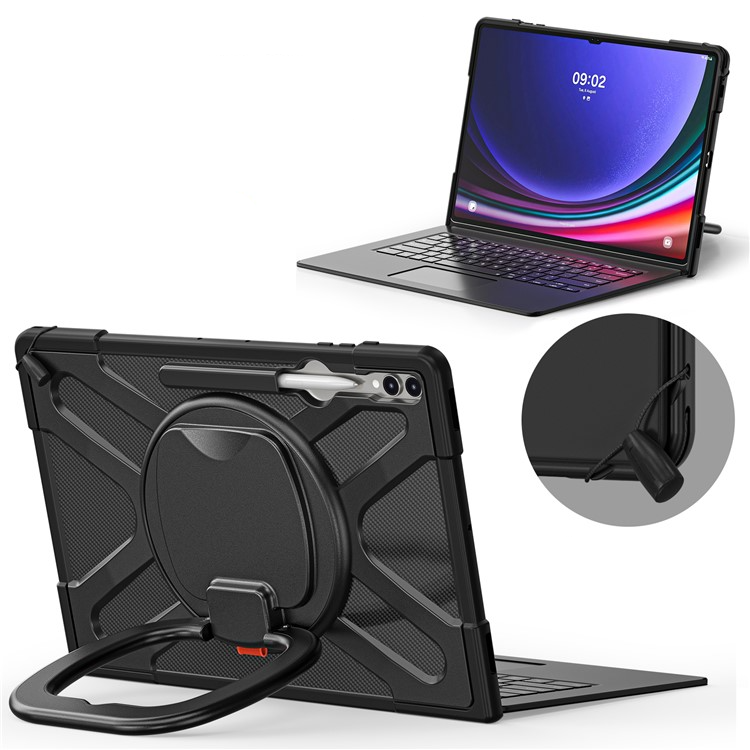 Samsung Galaxy Tab S10 Ultra / Tab S9 Ultra Hybrid Outdoor Silikon Case Hülle mit Aufsteller und S-Pen Halterung - Schwarz