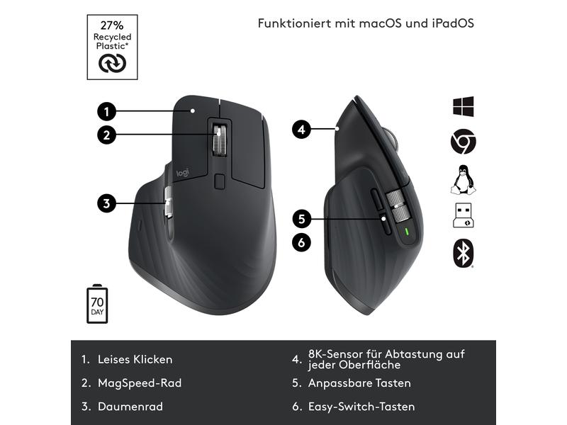 Logitech Maus MX Master 3S Graphite for Business Präzisionsmaus mit «Logitech Flow»-Technologie für Unternehmen