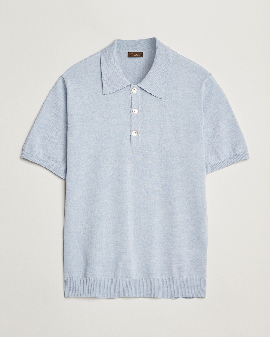 Stenströms Knitted Merino Polo Light Blue