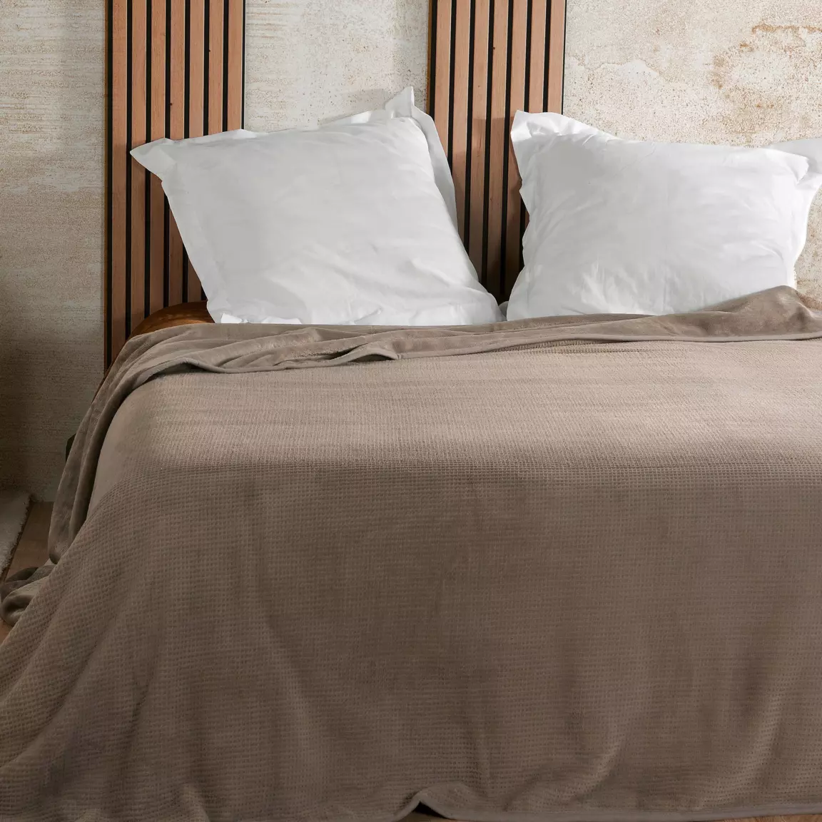 Couvre lit velours (240 x 260 cm) Gaufré Taupe