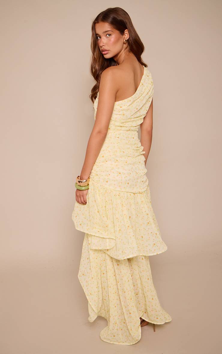 Citron Robe Maxi Asymétrique À Une Épaule Imprimé Fleuri