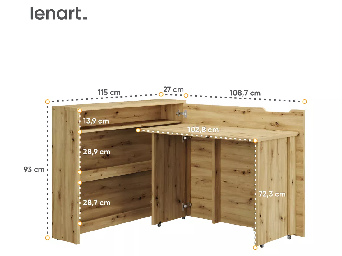 Lenart Bureau extensible avec rangement WORK CONCEPT CW01 P Droit 115 cm chêne artisan
