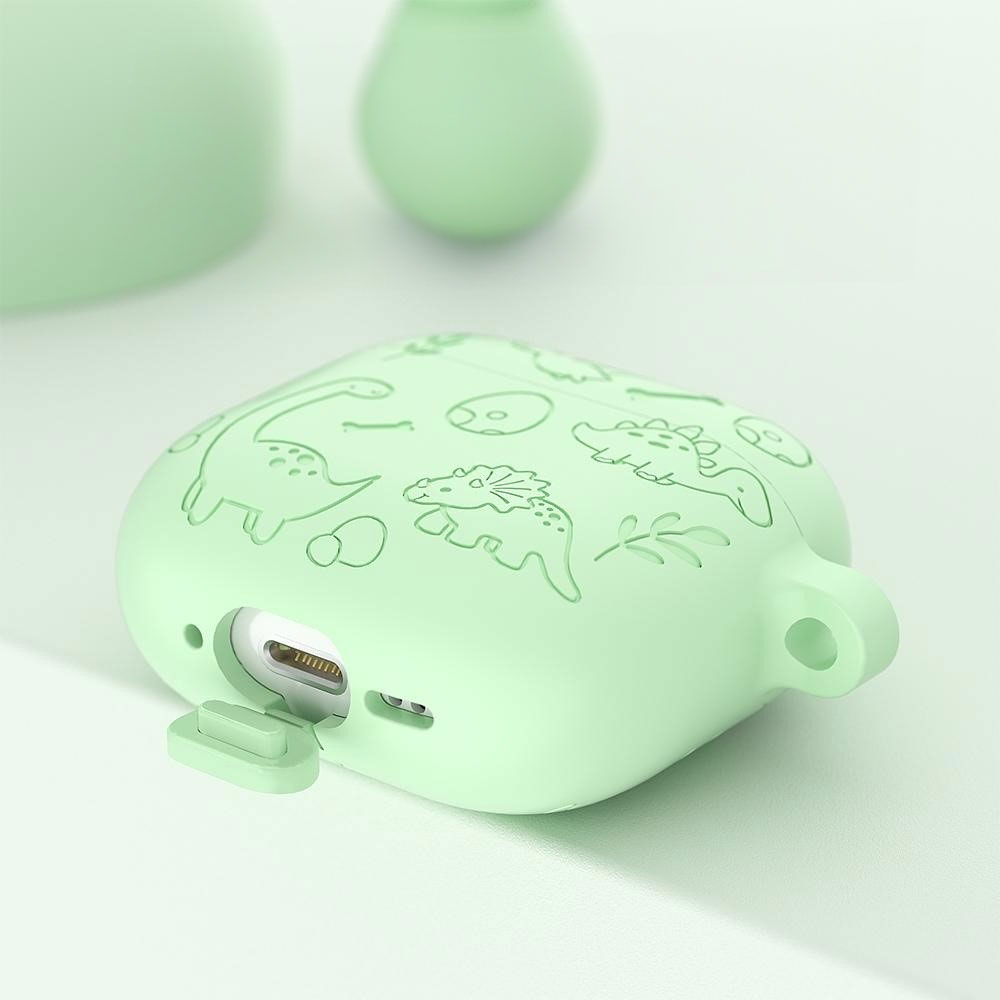 AirPods 4 Gummi Schutzhülle Dinosaurier Design Abdeckung mit Karabinerhaken - Blau