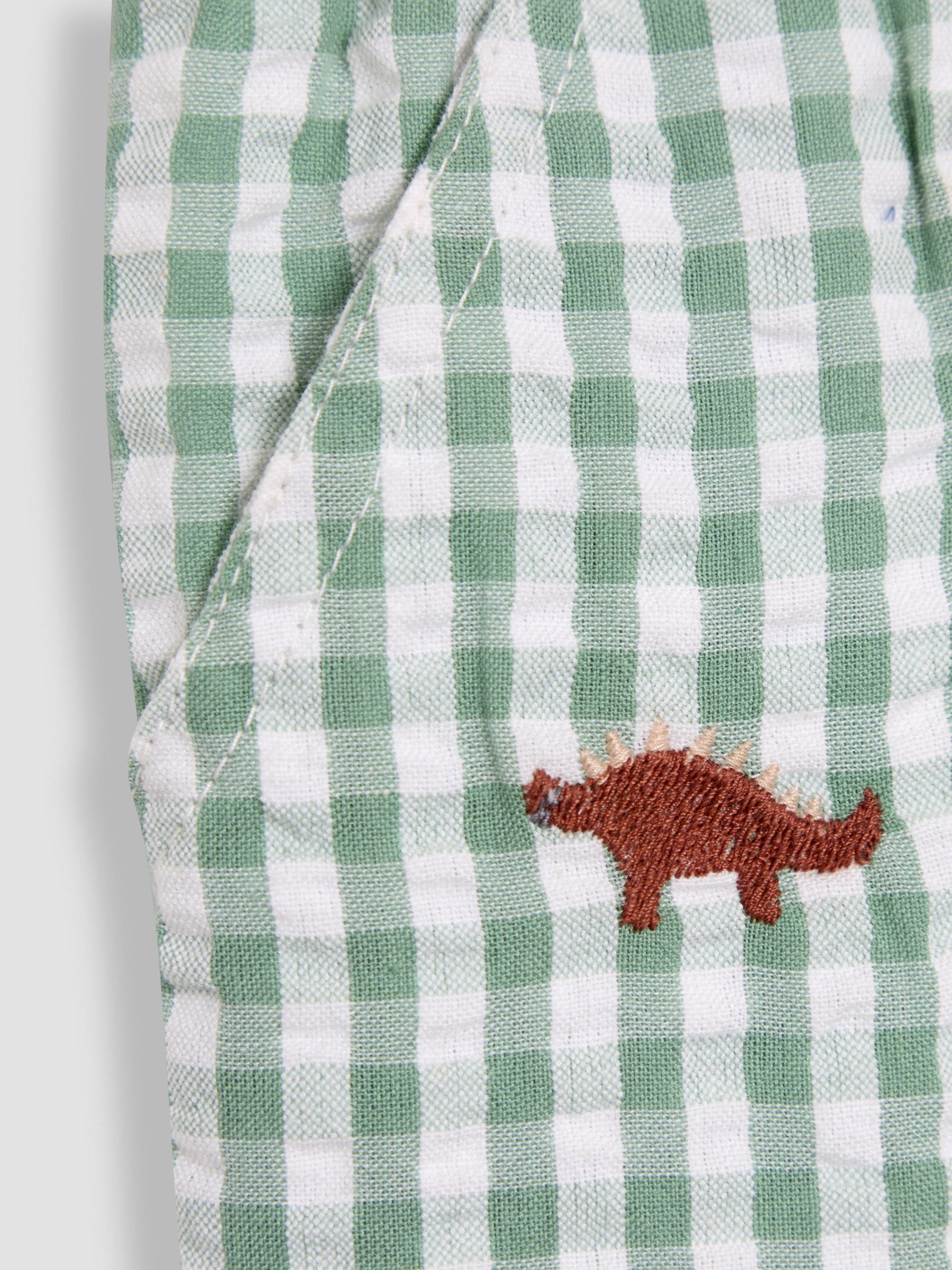 Jojo Maman Bébé - Korte broek met dinosaurusborduursel en ginghamruitje