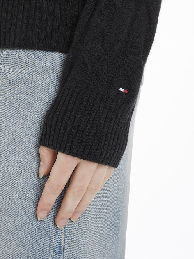 Tommy Hilfiger SOFT WOOL CABLE C-NK LS SWT Black