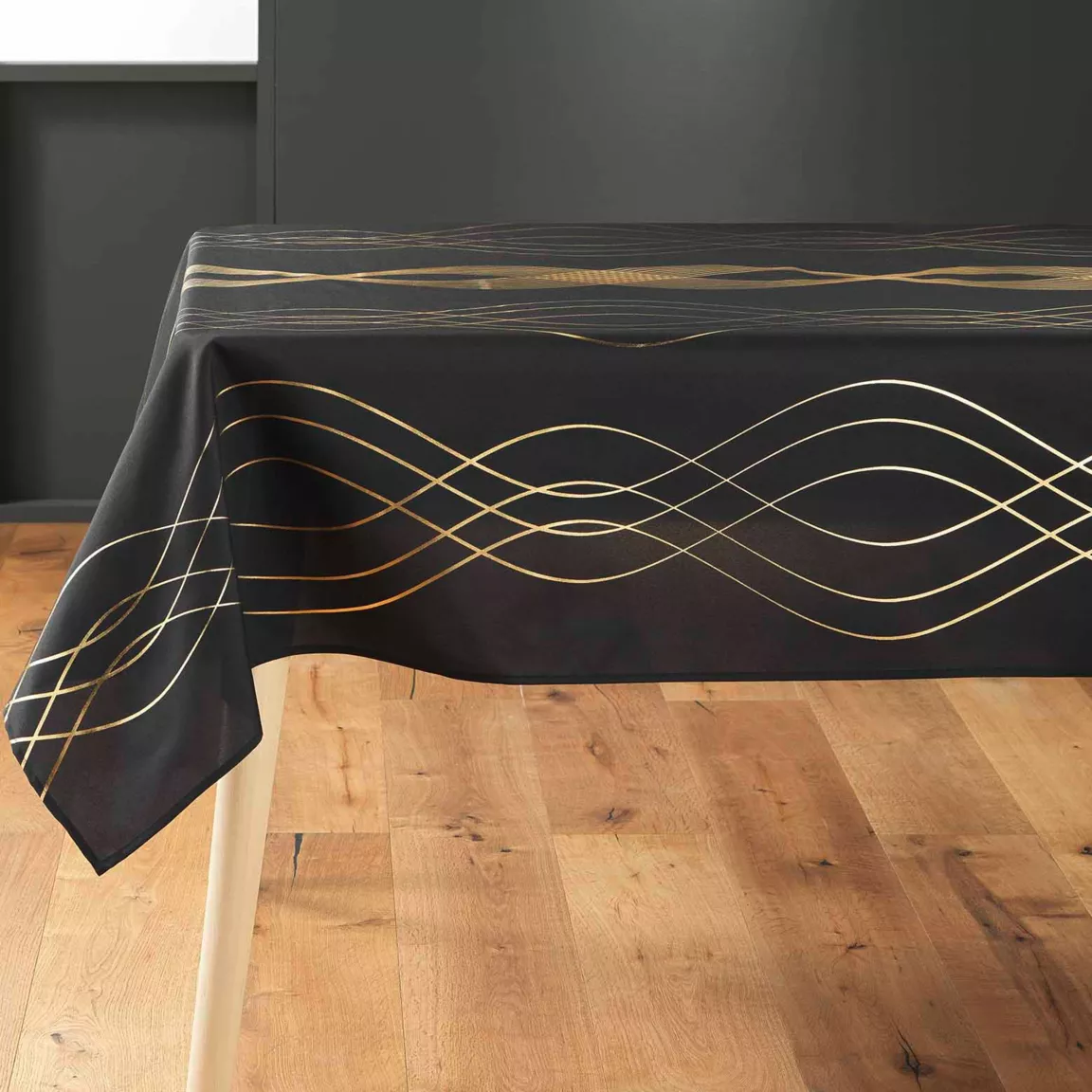 Nappe de Noël rectangulaire (150 x 240 cm) Elona métallisé Noir