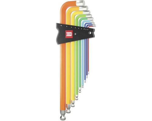 INBUS® 70273 Hoekschroevendraaierset, 9-delig, 1,5–10 mm, met ColorGrip (veelkleurig) & kogelkop — Gemaakt in Duitsland