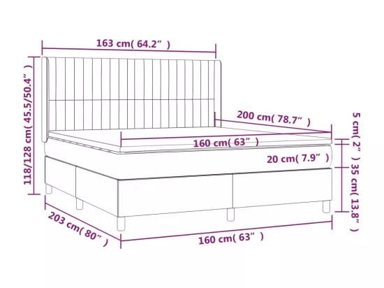 Sommier tapissier avec matelas et LED Noir 160x200 cm Tissu