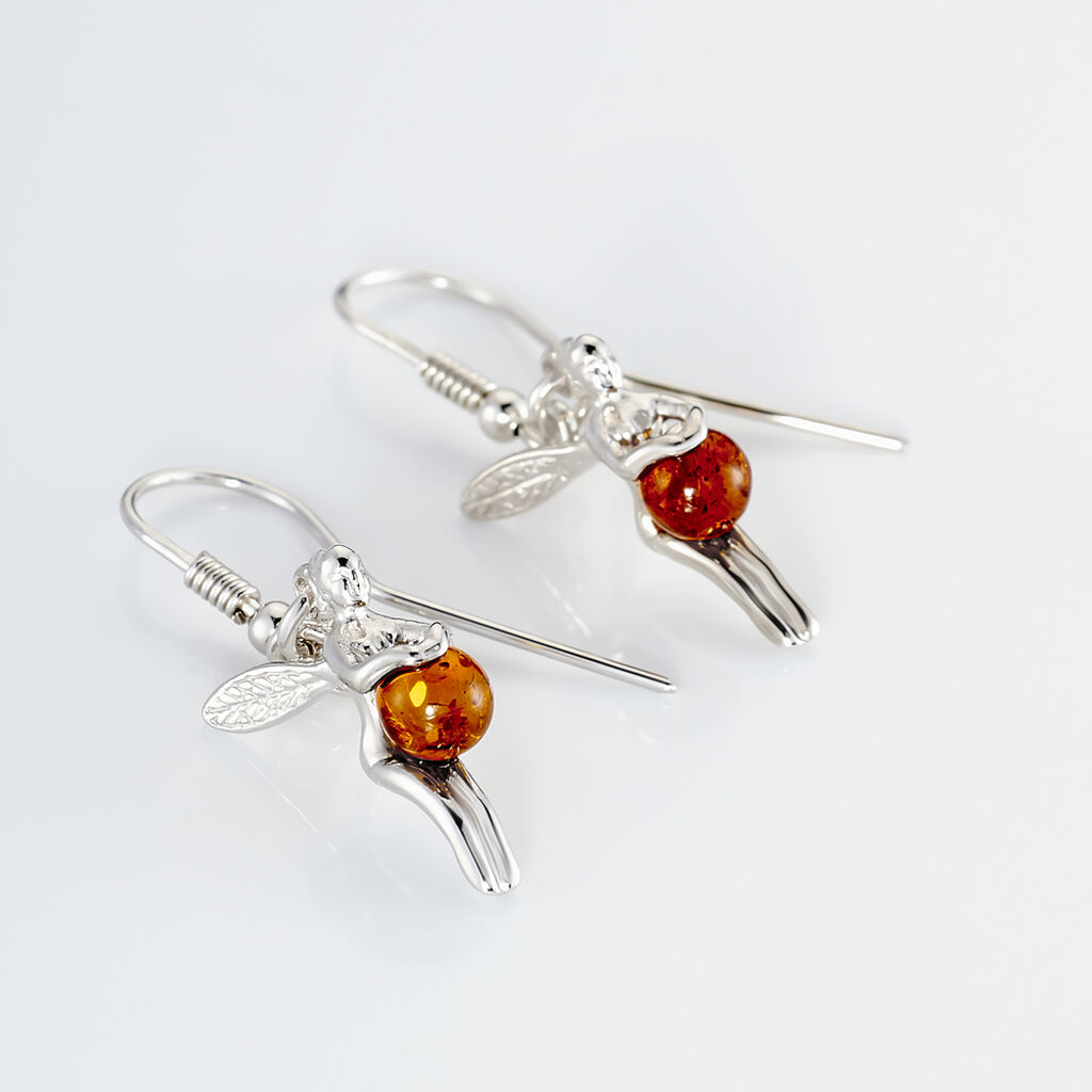Boucles D'oreilles Pendantes Argent Blanc Abellia Ambre