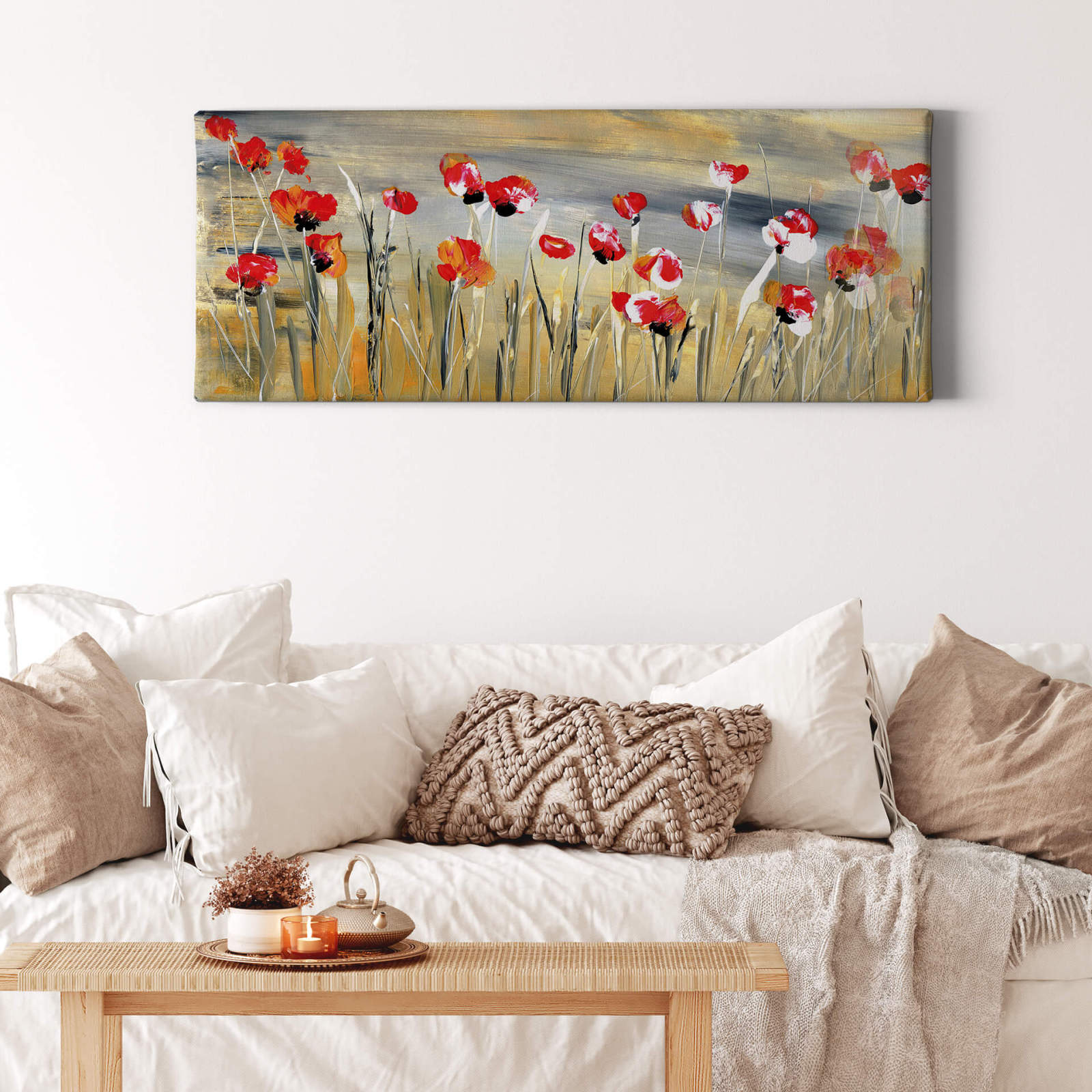 Leinwandbild MOHNBLUMEN-FELD - rot-gelb - 100x40 cm