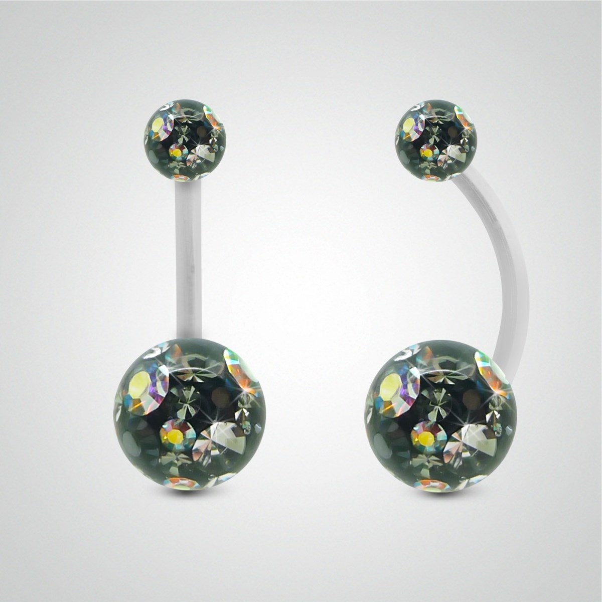 Piercing de nombril en or blanc et cristal de Swarovski multicolore noir