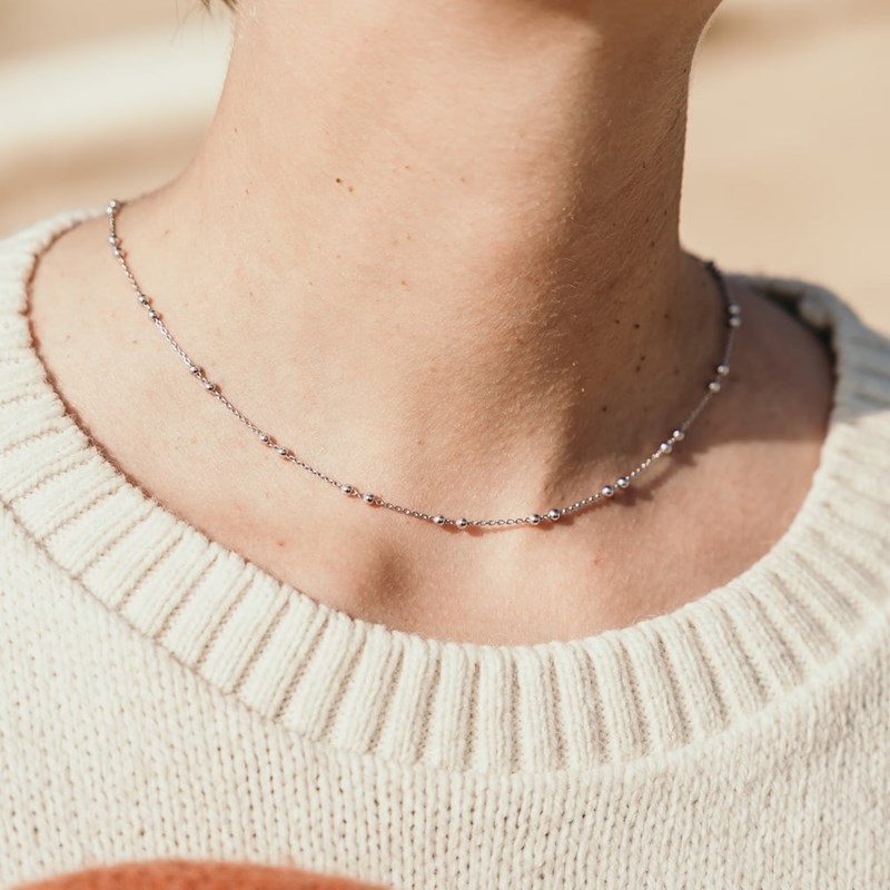 Collier Ras de Cou Argent Perles Createur