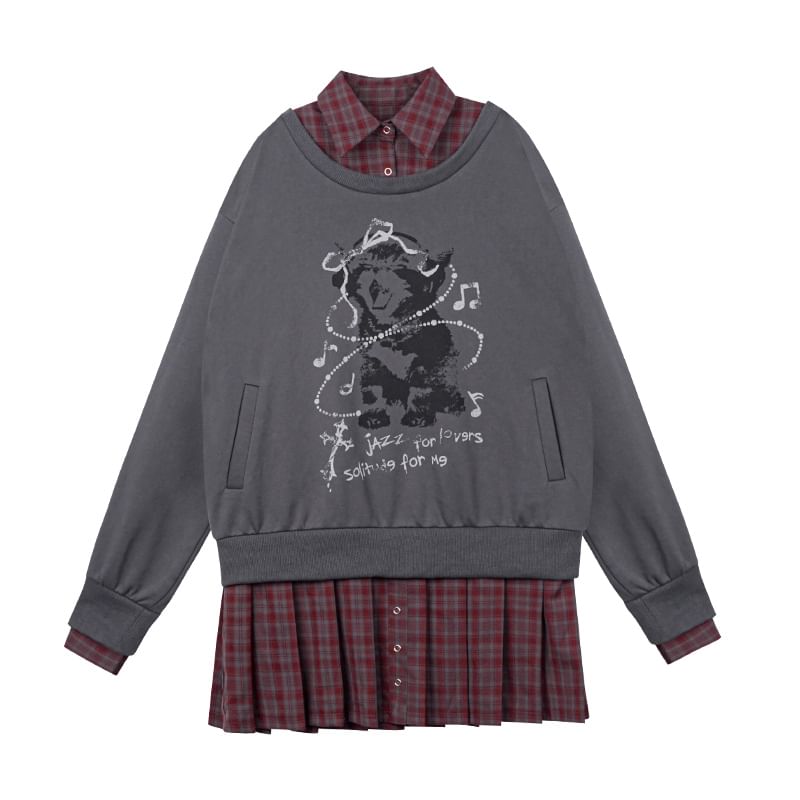 Sagidolls - Mini-jurk met lange mouwen en kraagprint in twee delen