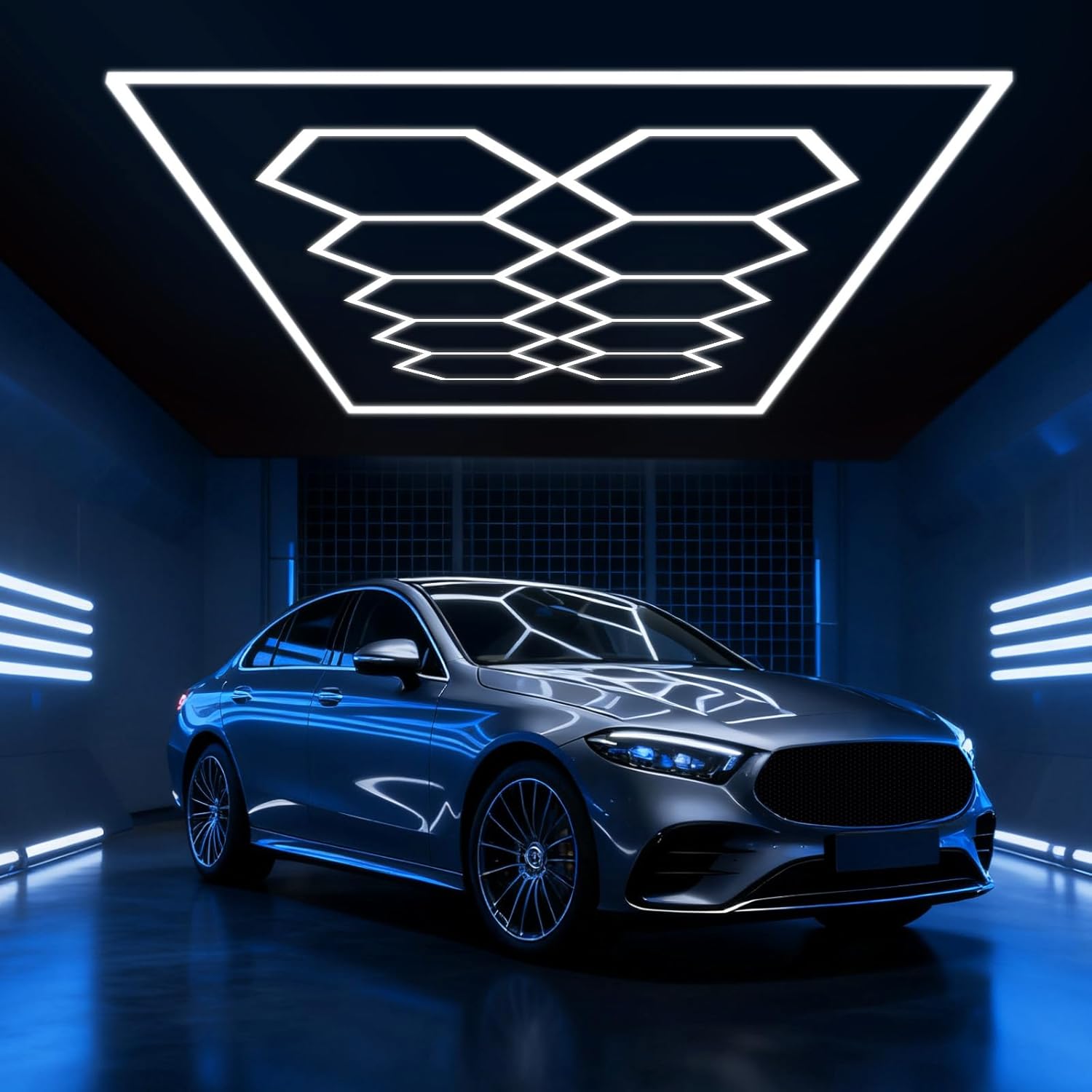 LED Hexagon Beleuchtung - 10Hex 76pcs Röhrenleuchten, 608W 6500K Superhell verknüpfbare Sechseckige Garagenleuchten LED-Deckenleuchten für Garage Werkstatt Gaming Fitnessstudio Friseur Bürobeleuchtung