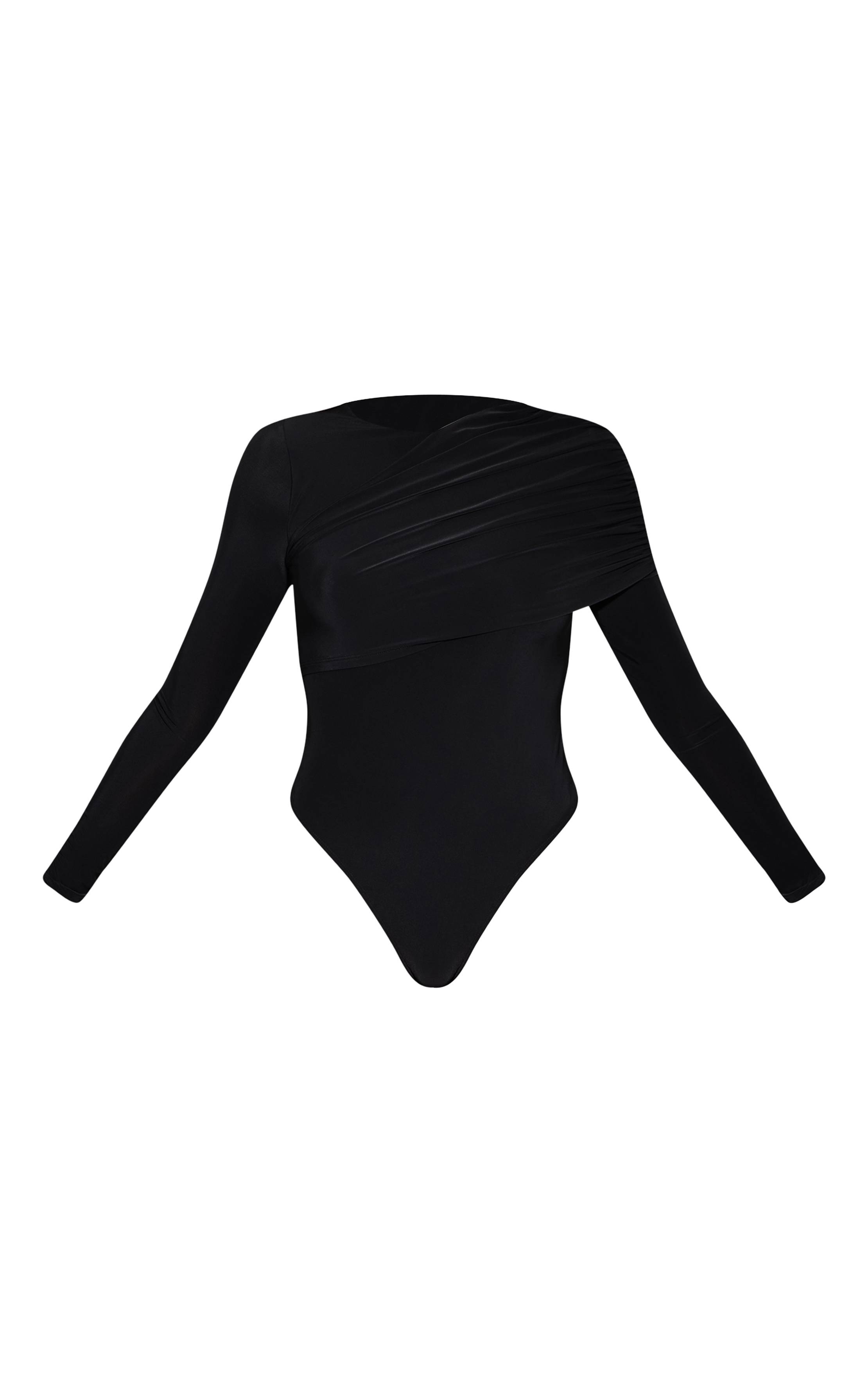 Noir Body À Manches Longues En Tissu Slinky Double Couche Avec Détail Cape
