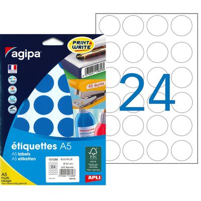 Apli Agipa - Etui A5 - 240 Pastilles adhésives - bleu multi-usages - diamètre 30 mm - réf 101356