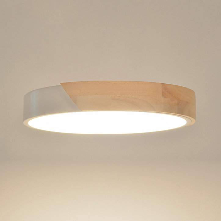 Plafonnier Otto LED intégrée IP20 2300lm 18W blanc chaud ∅30 x H.5cm Corep métal blanc et bois