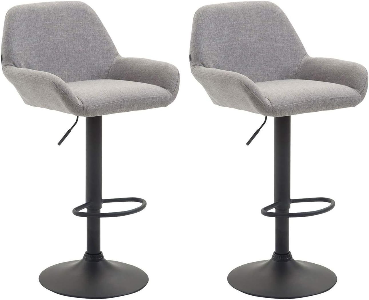 CLP 2er Set Barhocker Braga Mit Stoffbezug I 2 x Barstuhl Mit Lehne Und Fußstütze, Farbe:grau, Gestell Farbe:schwarz