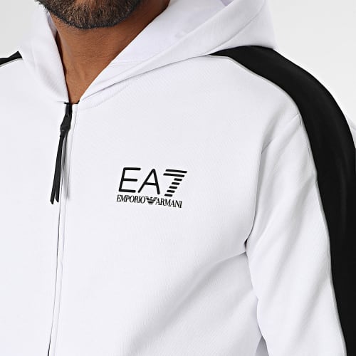 Sweat Zippé Capuche A Bandes 6RPM31-PJ07Z Blanc Noir