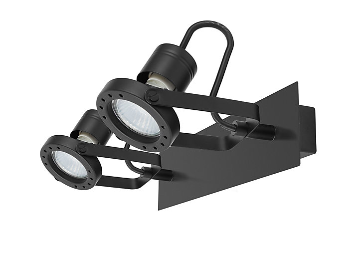 Réglette spot 2 lumières GU10 5W GoodHome Chaman noir mat L.30 x L.17 x H.7 cm