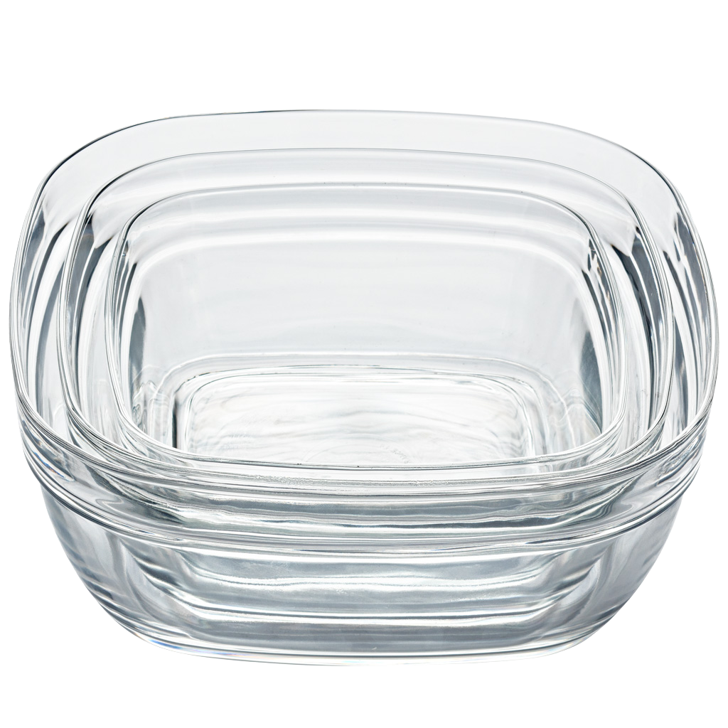 Lys - Set 3 saladiers carrés en verre transparent 17, 20, 23 cm