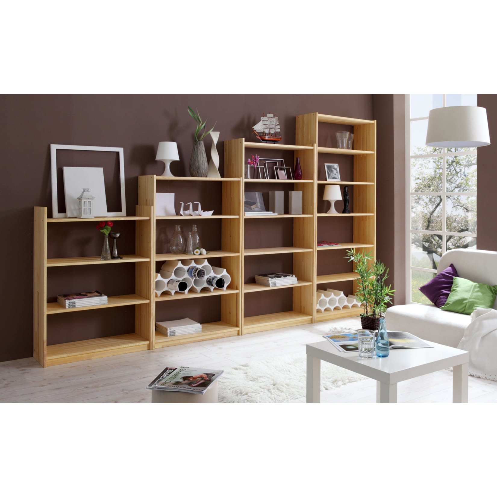 TiCAA Standregal Bücherregal Kiefer Natur H214 cm